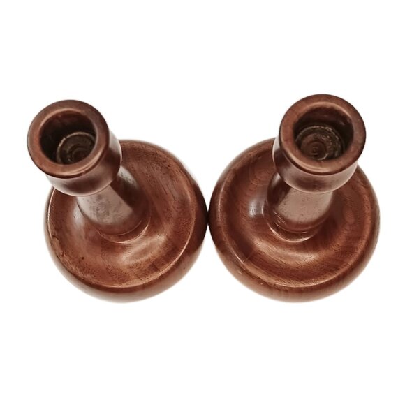 Vintage MCM Solid Wood Walnut Candle Holders Set Of Two By Dean F Berger - Picture 4 of 10